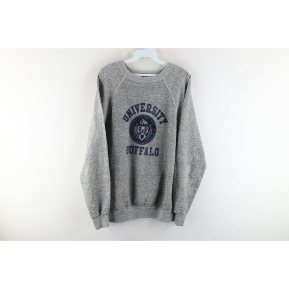 Vintage 70s Mens XL Triblend University of Buffalo Spell Out Sweatshirt Gray USA
